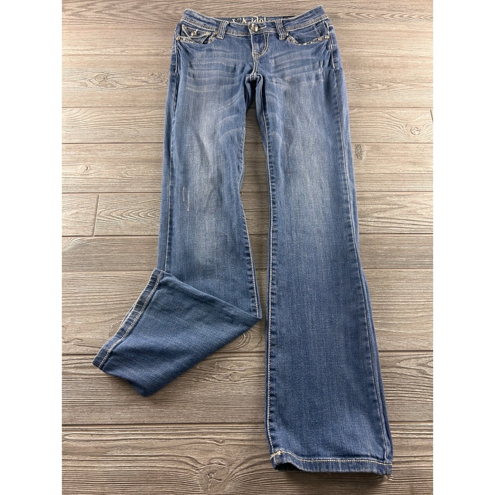 LA Idol USA Womens Embellished Bootcut Jeans Blue Rhinestone Size 3 W28 L34 824